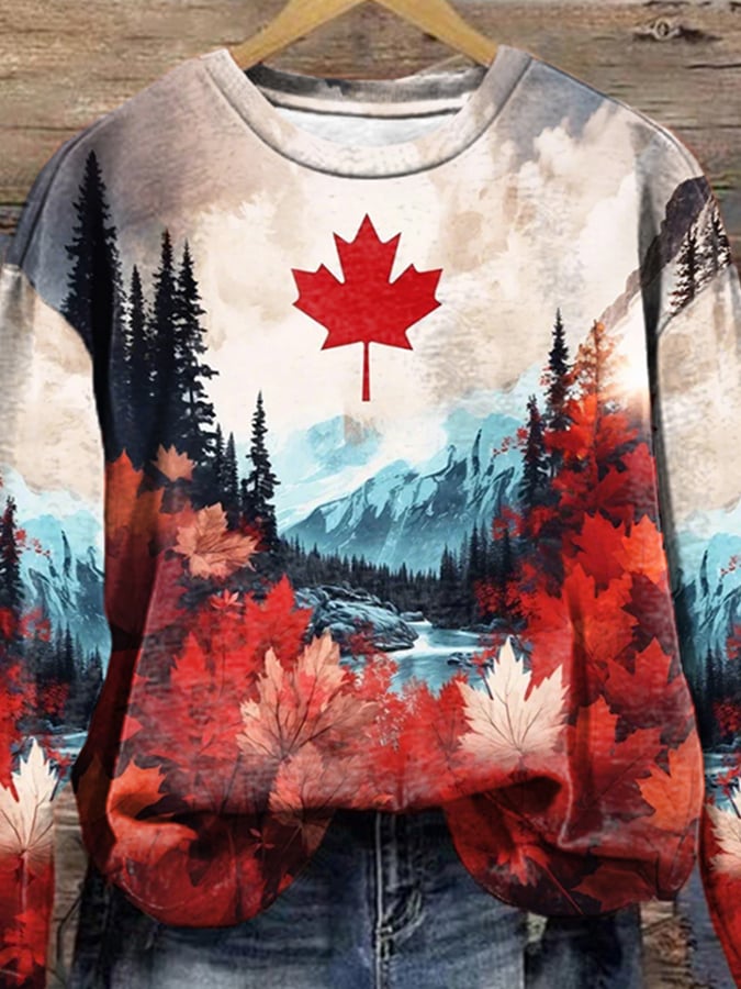 Women's Canada Maple Leaf Print Casual Sweatshirt