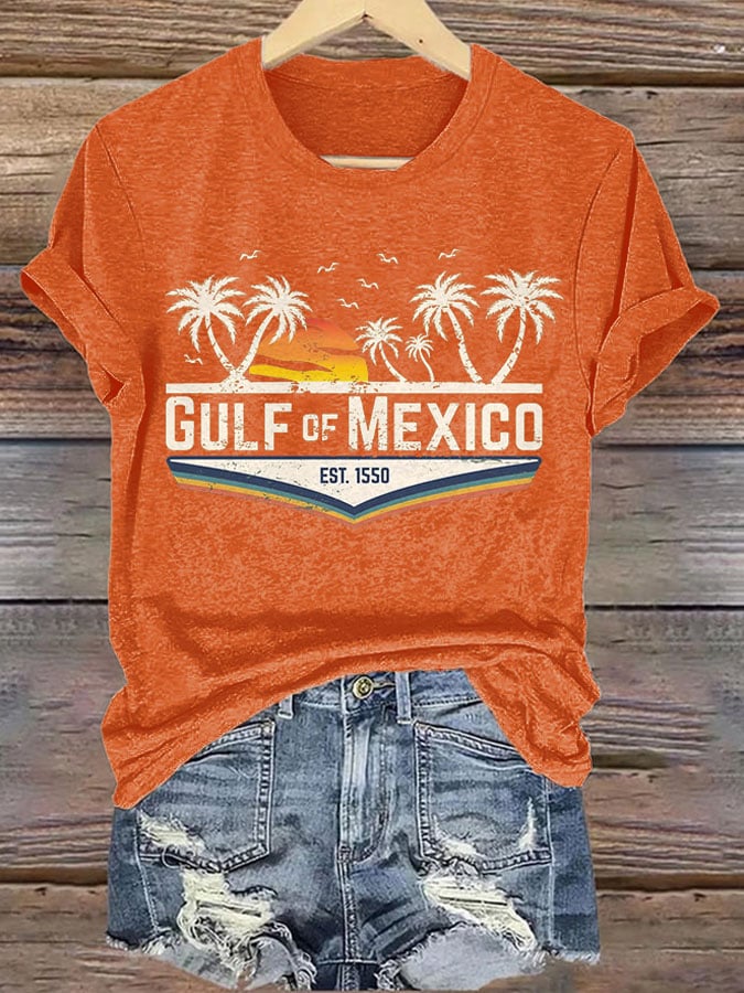 Women's Gulf Of Mexico Print Round Neck T-Shirt