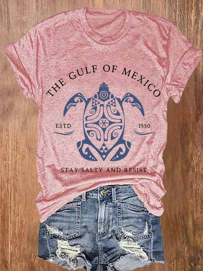 Women's Gulf Of Mexico Print Round Neck T-Shirt