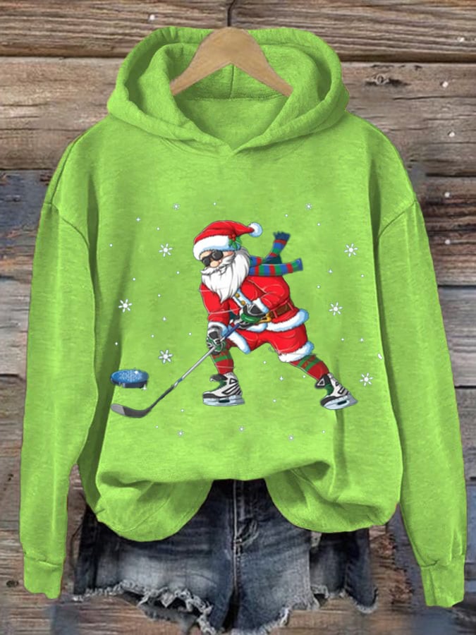 Women's Ice Hockey Santa Print Sweatshirt