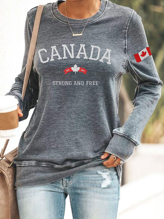 Women'S Canada Strong And Free Print Sweatshirt