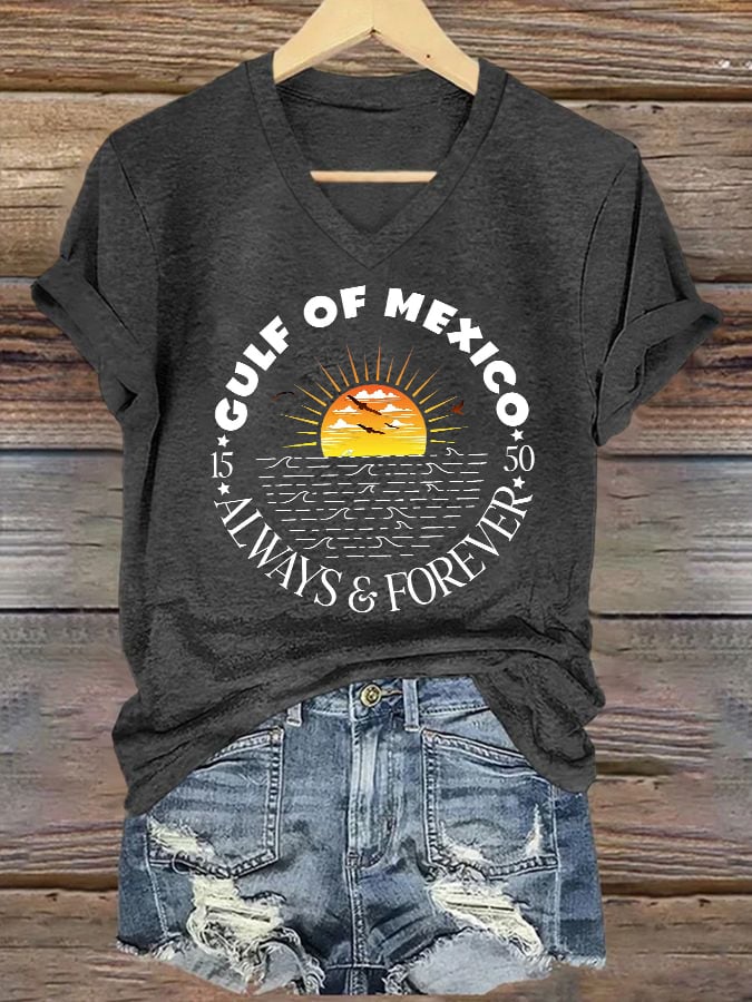 Women's Gulf Of Mexico Printed V Neck T-Shirt