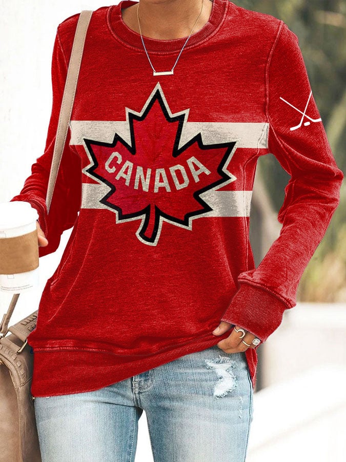 Women’s Retro Canada Hockey Print Sweatshirt