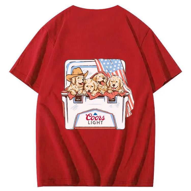 Funny Dogs And American Flag Pattern Print T-Shirt