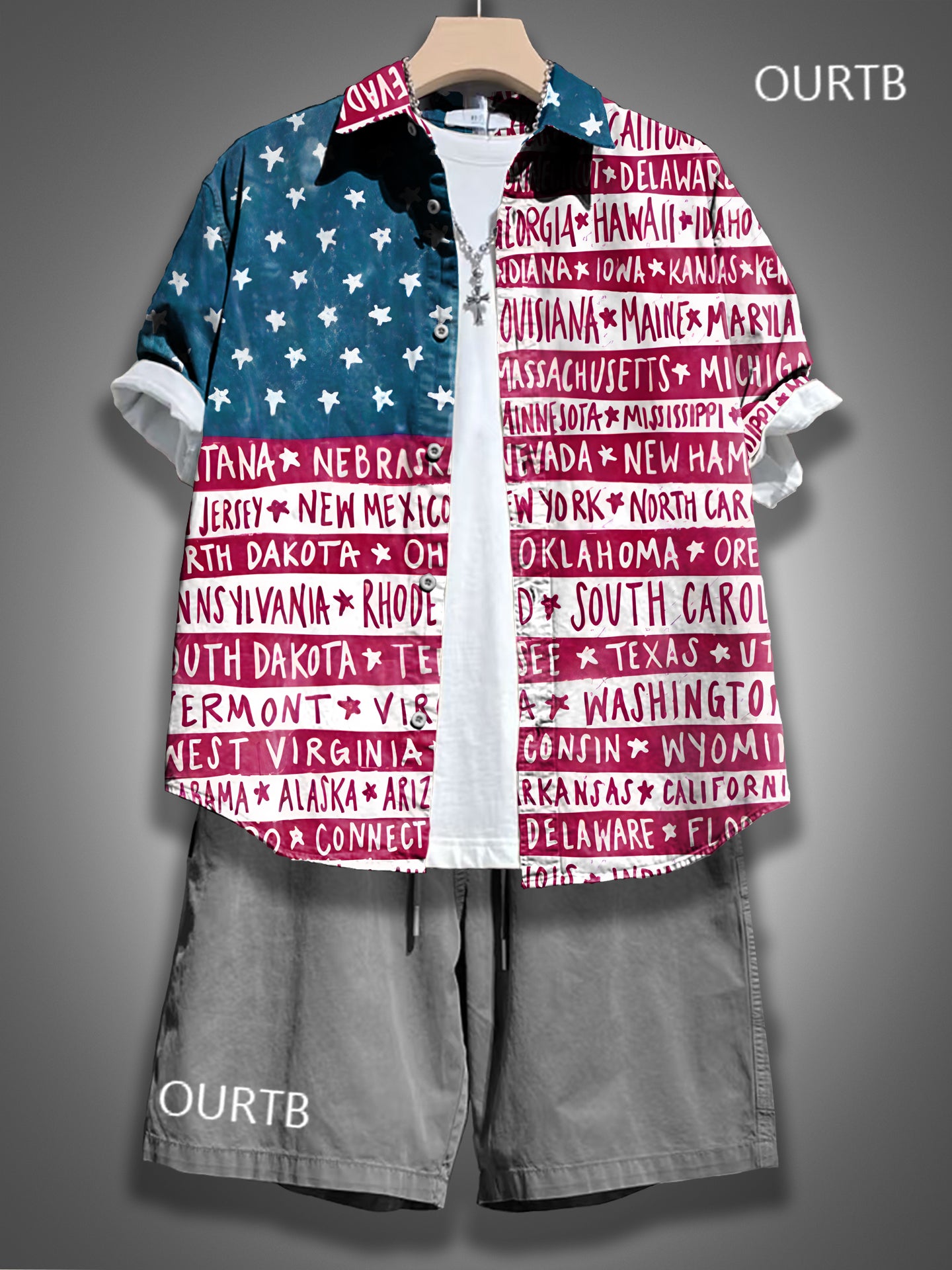 Vintage 1776 USA Independence Day Abstract Pattern Art Print Casual 100% Cotton Shirt