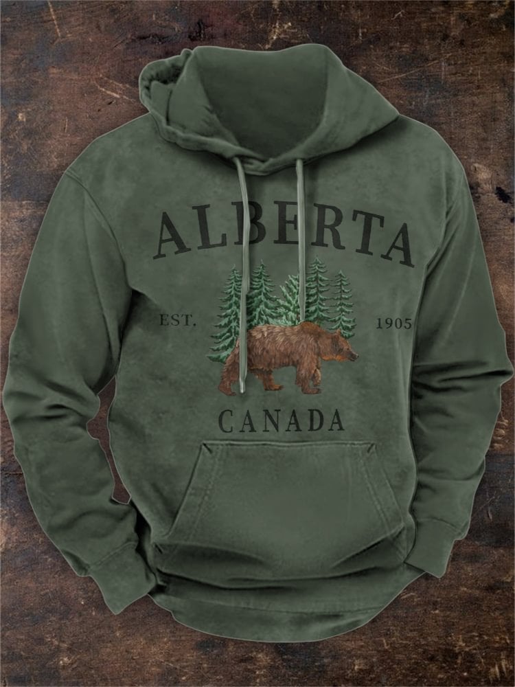 Men's Canada Alberta Grizzly Bear Print Hooded Long Sleeve Sweatshirt