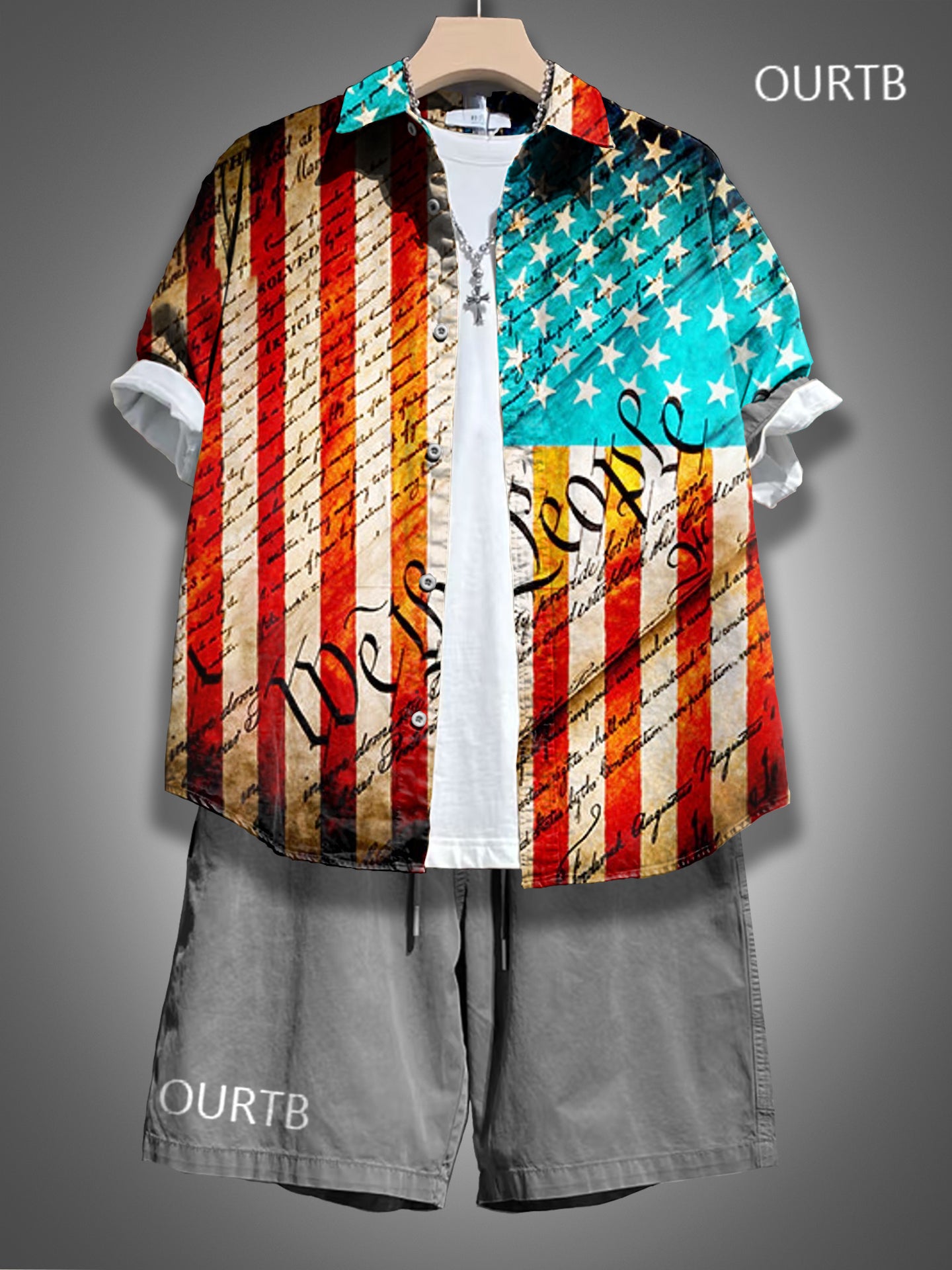 Vintage 1776 USA Independence Day Abstract Pattern Art Print Casual 100% Cotton Shirt