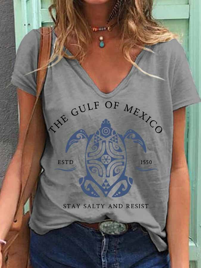 Women's Gulf Of Mexico Print V Neck T-Shirt