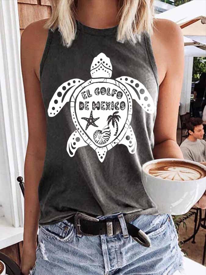 Women's Gulf Of Mexico Print Round Neck Tank Top