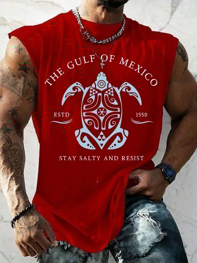 Men's Gulf Of Mexico Print Round Neck Tank Top