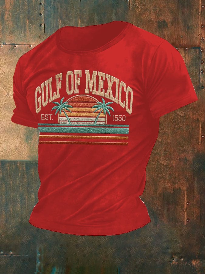 Men'S Retro Gulf Of Mexico Printed Casual Crew Neck T-Shirt