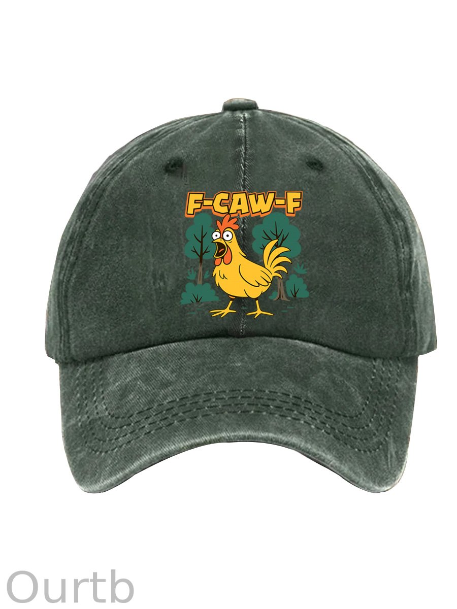 F-Caw-F Crazy Shocked Chicken Pattern Washed And Distressed Hats