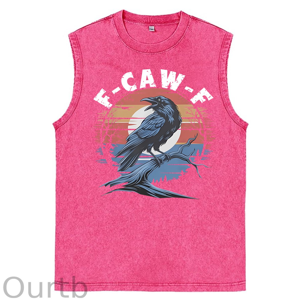 F-Caw-F Crow Print Washed Cotton Sleeveless Tank Tops