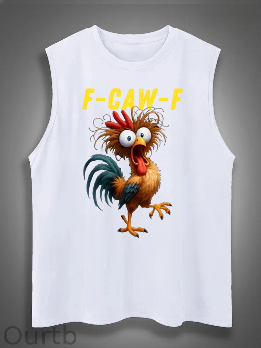 F-Caw-F Crazy Chicken Print Cotton Sleeveless Tank Tops