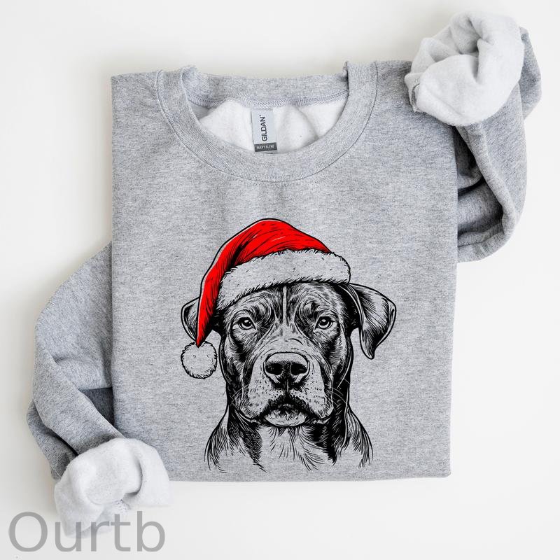 Santa Paws Christmas Dog Sweatshirt – 50 Dog Breeds in Festive Santa Hat | Gildan Unisex Holiday Pullover