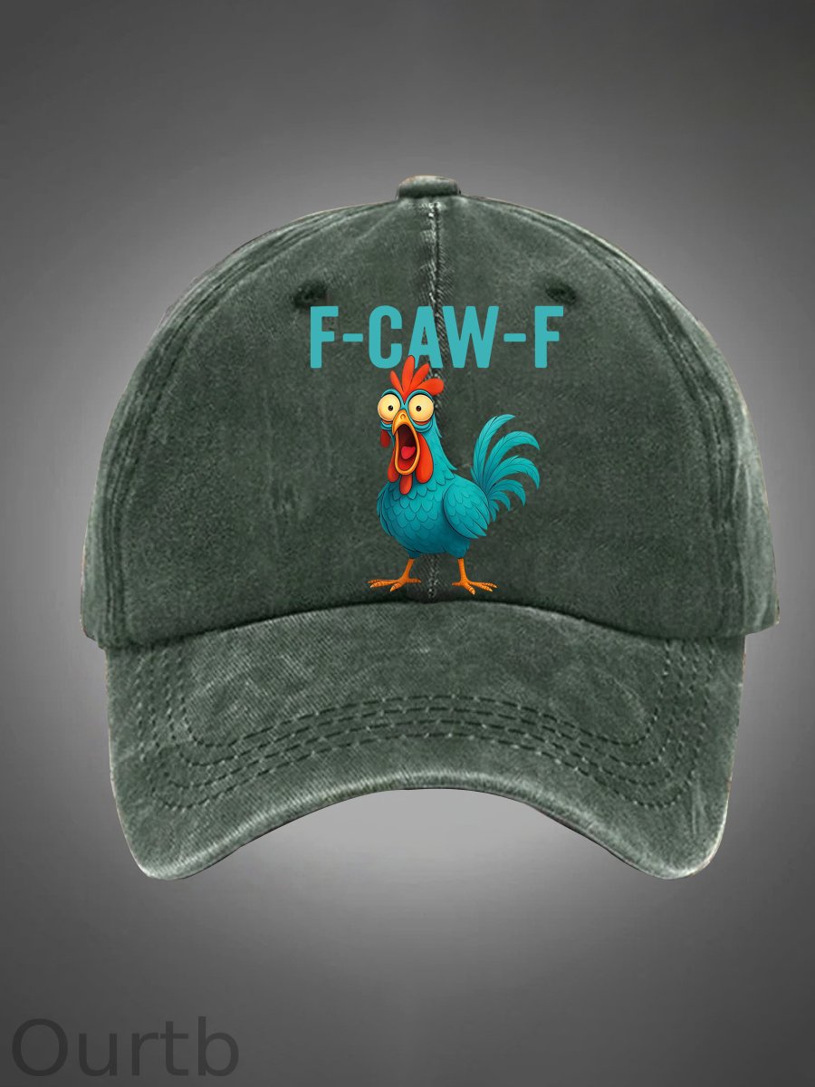 Funny Rooster Chicken F-Caw-F Chicken Pattern Washed Hats