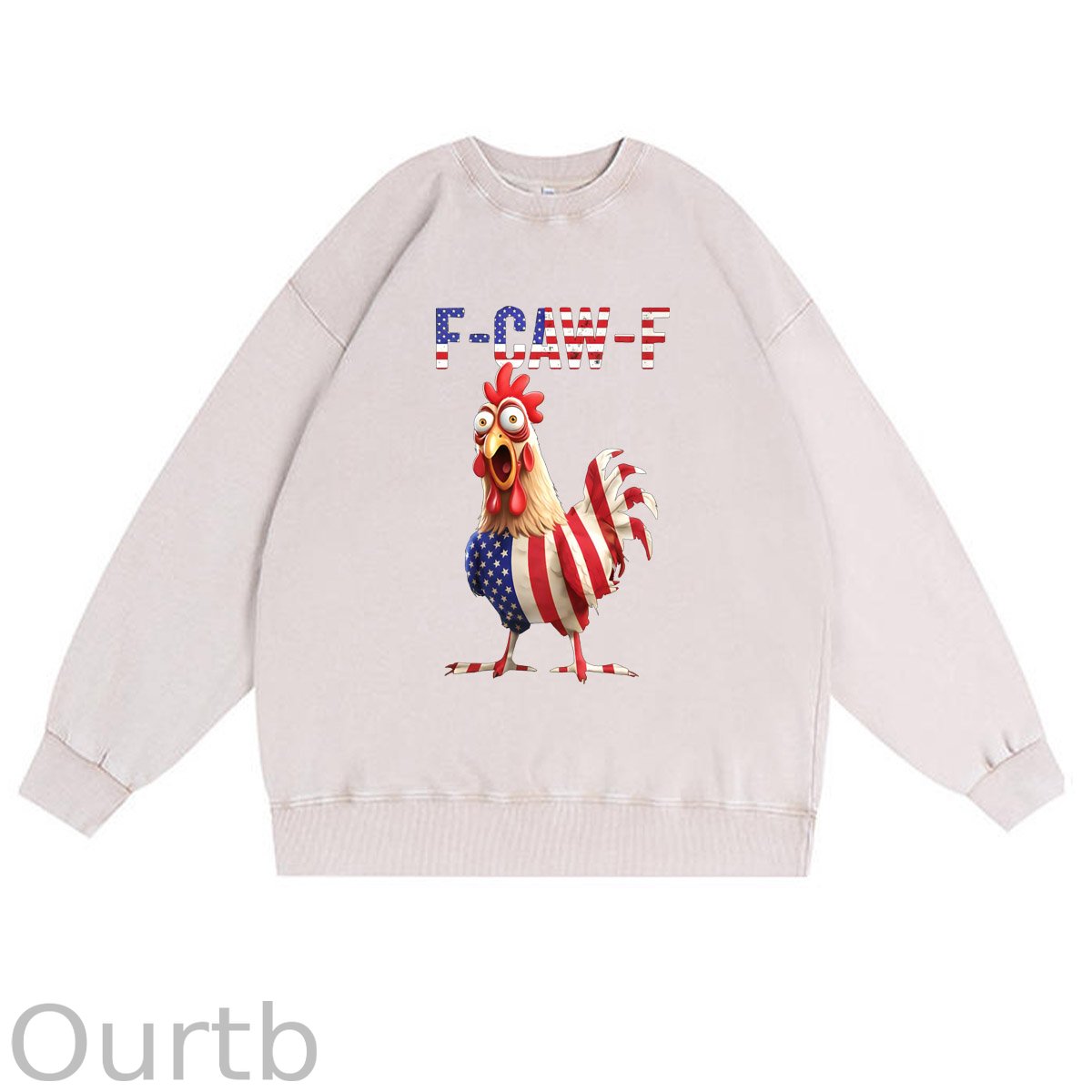 F-Caw-F Shocked American Chicken Pattern Vintage 100% 325g Cotton Washed Long Sleeve Sweatshirt