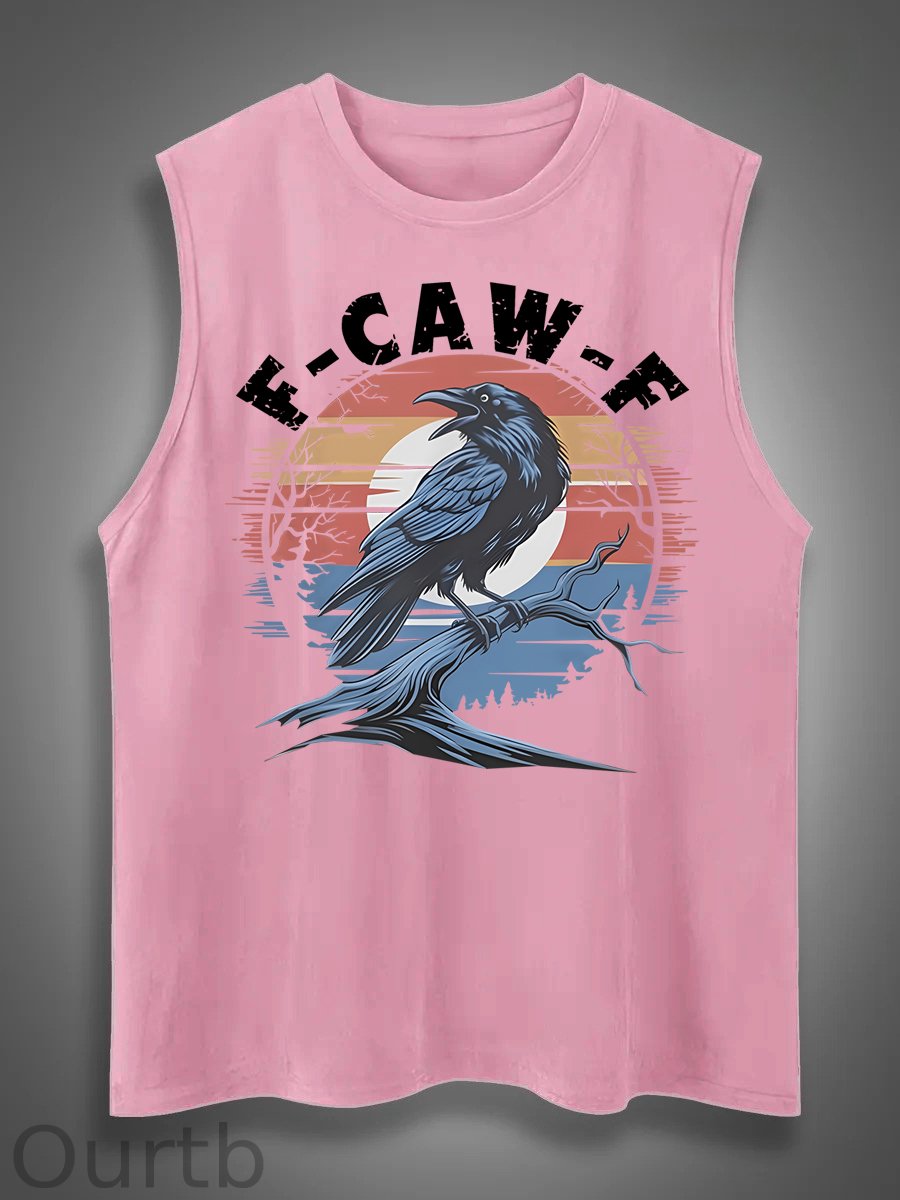 F-Caw-F Crow Print Cotton Sleeveless Tank Tops