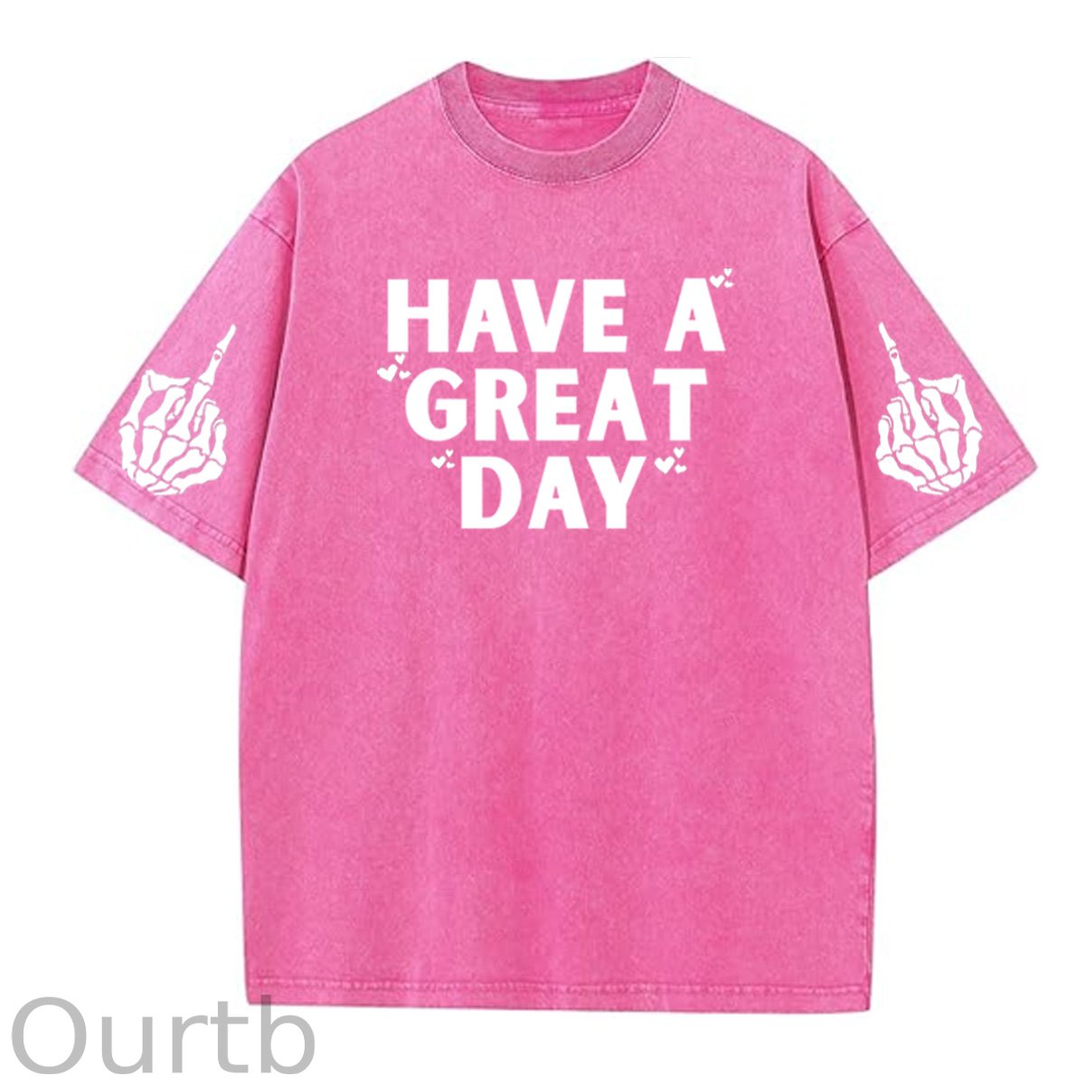 Have A Great Day Funny Pattern Washed Distressed Crew Neck 100% Cototon T-Shirt