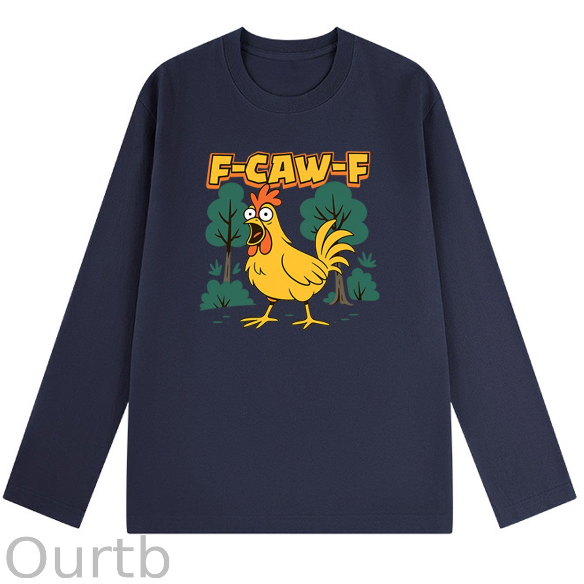 F-Caw-F Crazy Chicken Pattern Long Sleeve 100% Cotton T-Shirt