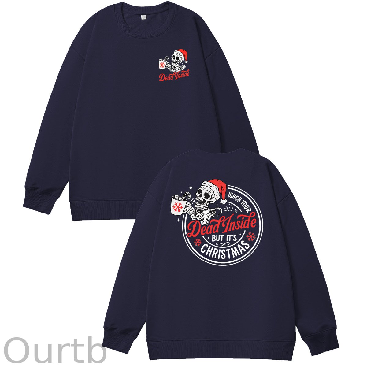 Christmas Dead inside Pattern 100% 300g CottonCrew Neck Sweatshirt