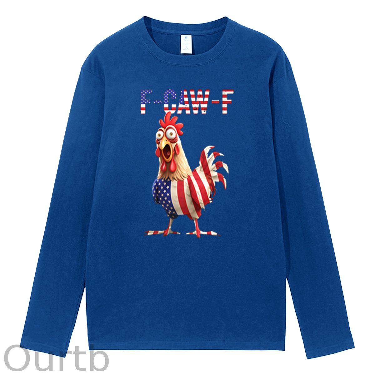 F-Caw-F Shocked American Chicken Pattern Long Sleeve 100% Cotton T-Shirt