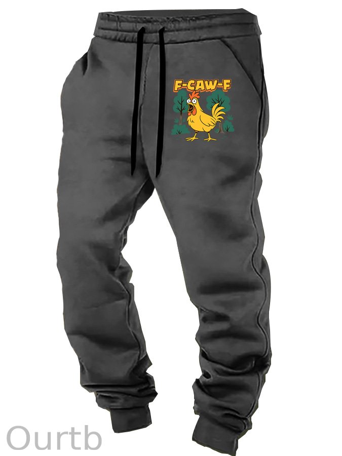 F-Caw-F Crazy Shocked Chicken Pattern Print Casual Casual Sweatpants