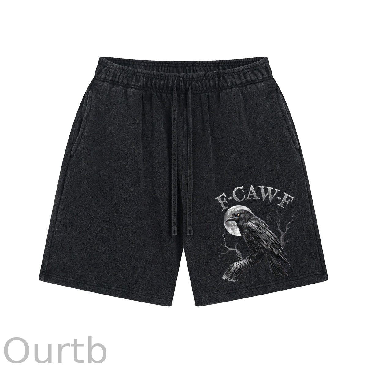 F-Caw-F Crow Print Washed Shorts Pants