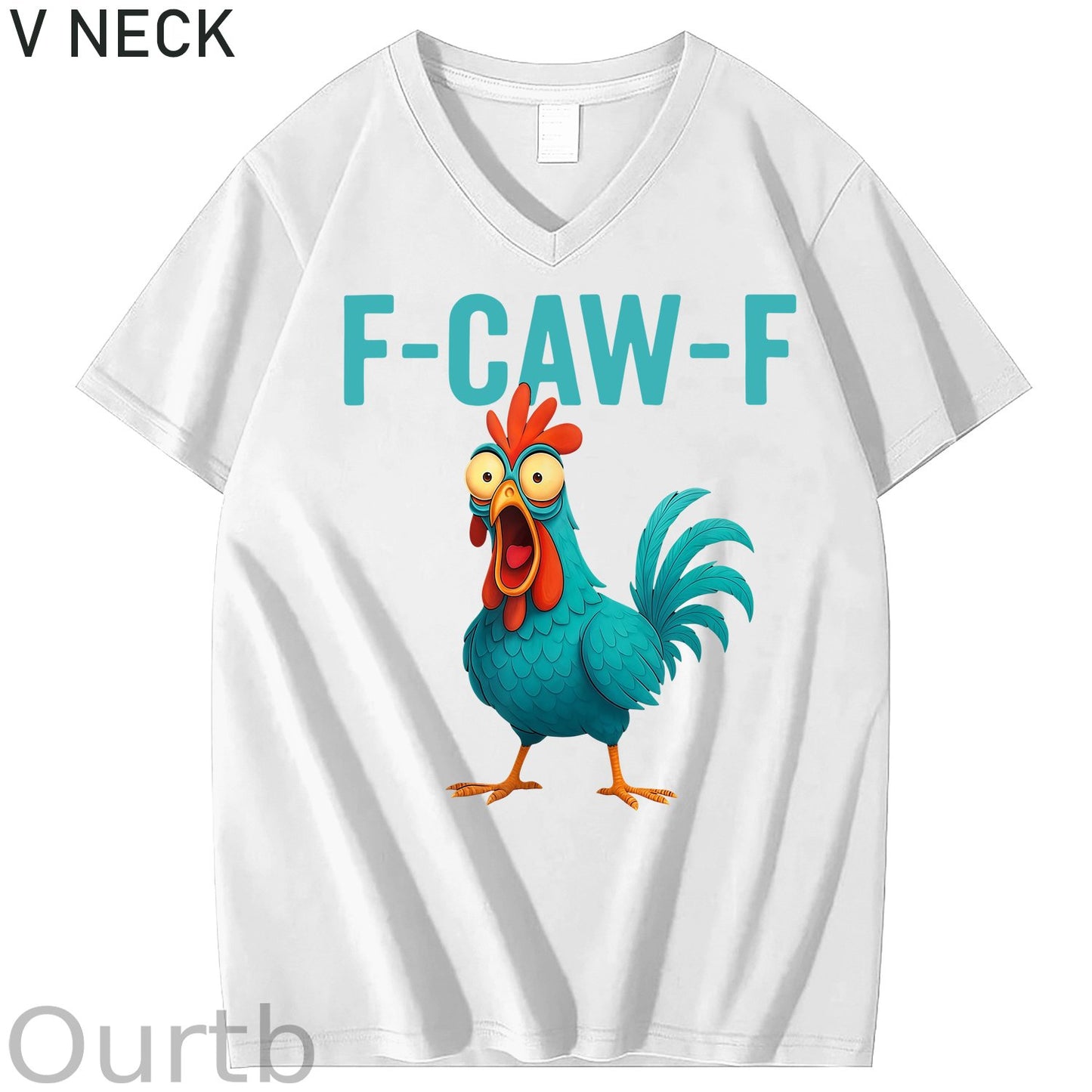 Funny Rooster Chicken F-Caw-F Chicken 100% Cotton V Neck T-Shirt