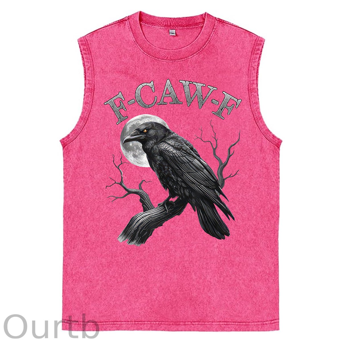 F-Caw-F Crow Print Washed Cotton Sleeveless Tank Tops