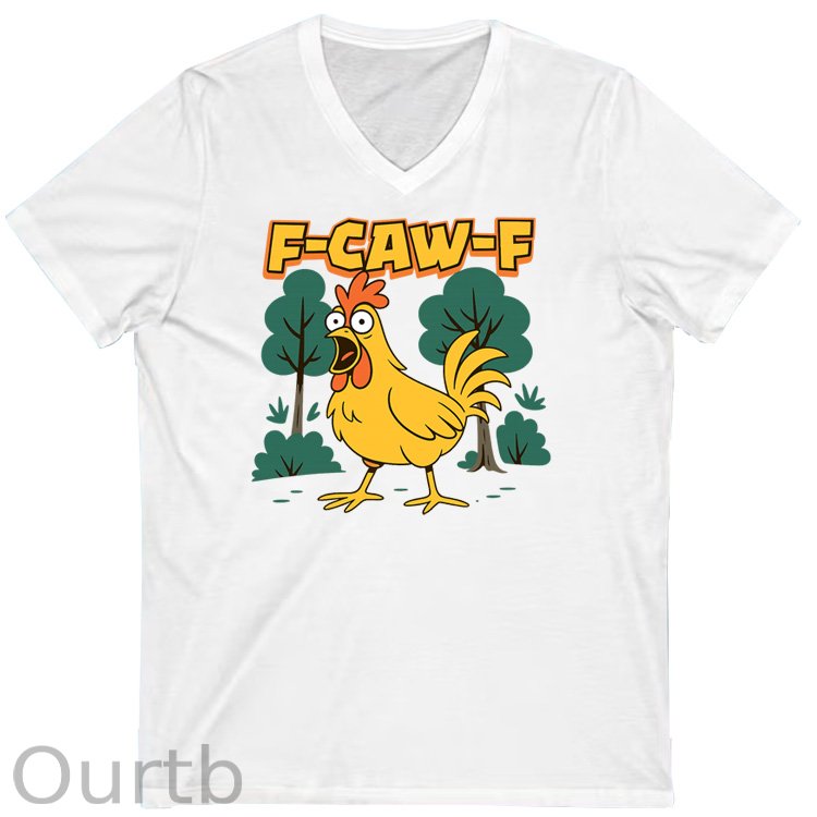 F-Caw-F Crazy Chicken Pattern Print 100%Cotton V Neck T-Shirt