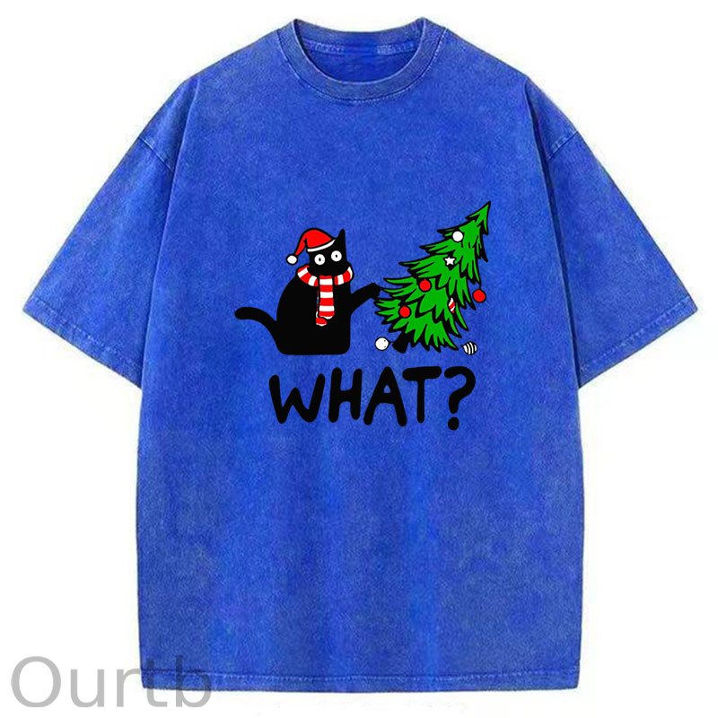 Black Cat What Christmas Washed T-Shirt