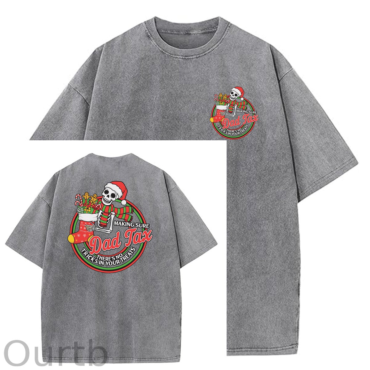 Christmas Dad Tax Pattern Washed Distressed Crew Neck 100% Cototon T-Shirt