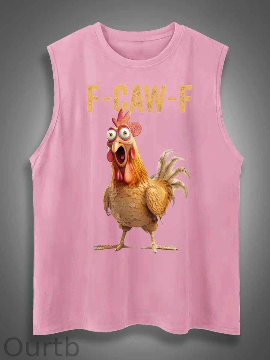 F-Caw-F Chicken Print Cotton Sleeveless Tank Tops