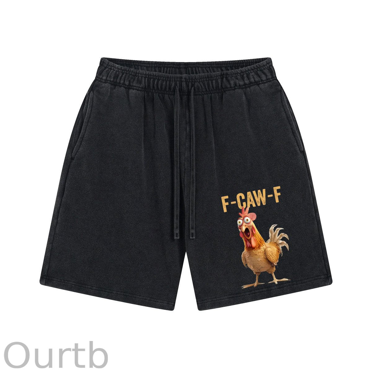 F-Caw-F Chicken Print Washed Shorts Pants