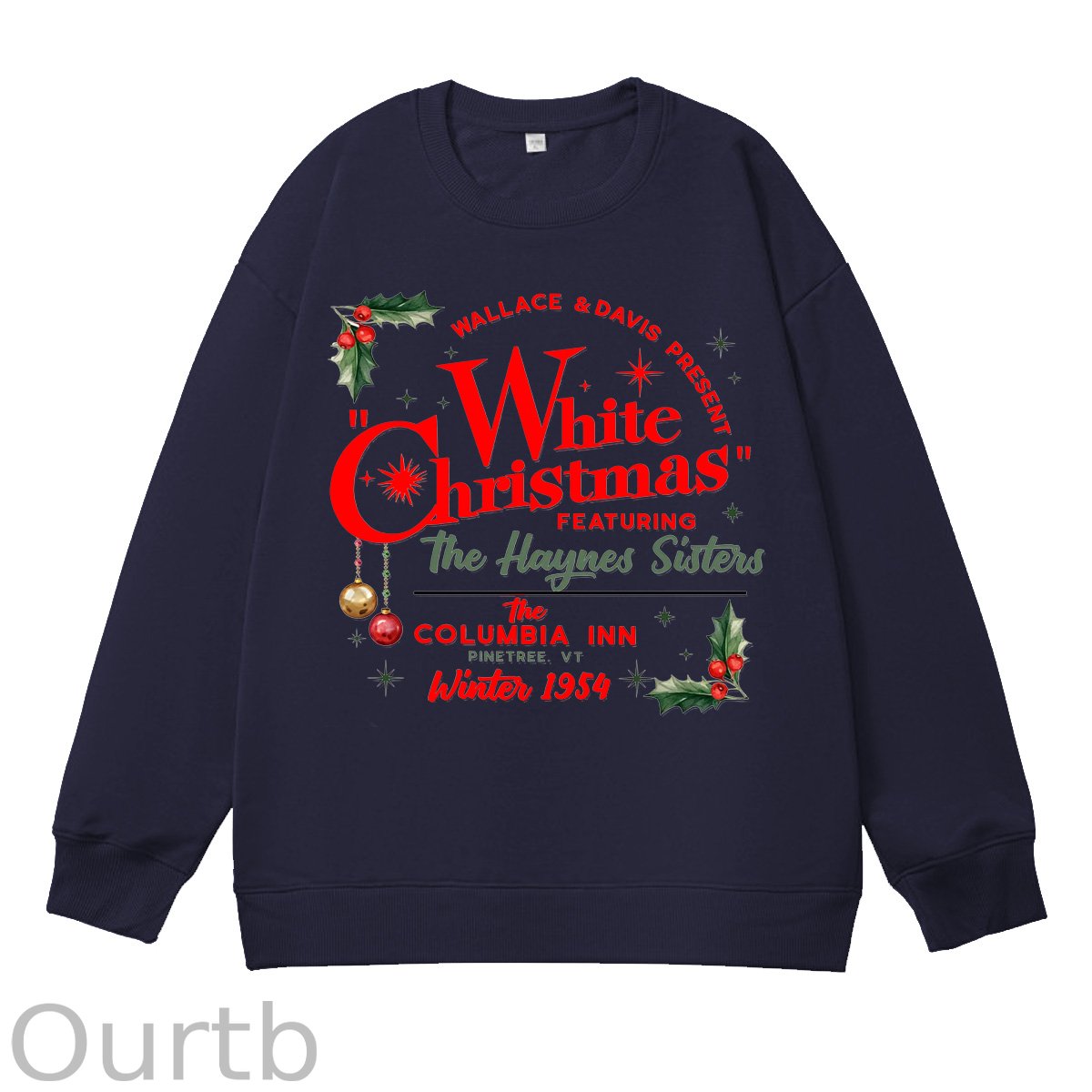 White Christmas Pattern 100% 300g CottonCrew Neck Sweatshirt