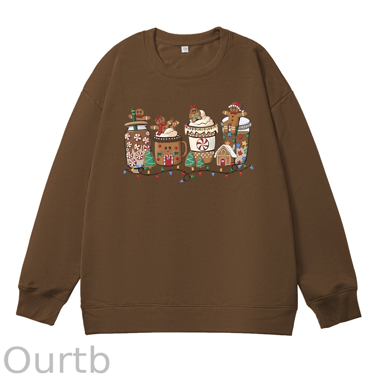 Christmas Gingerbread Man Pattern 100% 300g CottonCrew Neck Sweatshirt