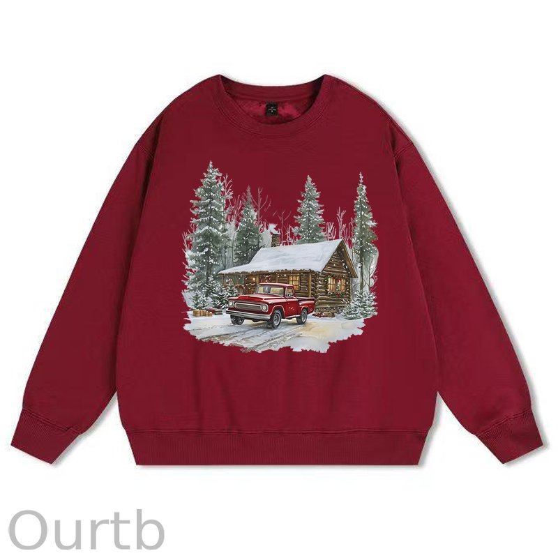 Retro Christmas Red Pickup Truck Winter 100% Cotton Fleece Sweatshirt
