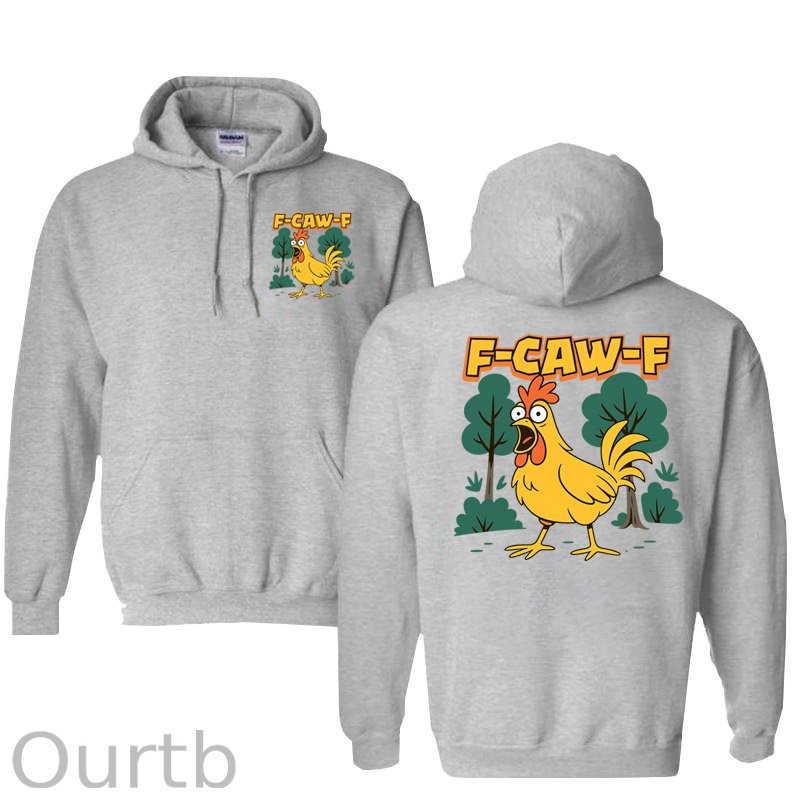 F-Caw-F Crazy Shocked Chicken Pattern 100% 300g Cotton Classic Hoodie