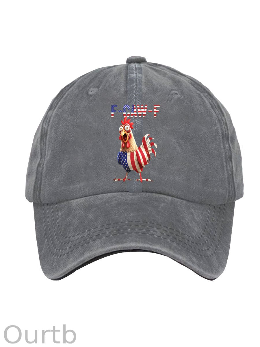 F-Caw-F Shocked American Chicken Pattern Washed And Distressed Hats
