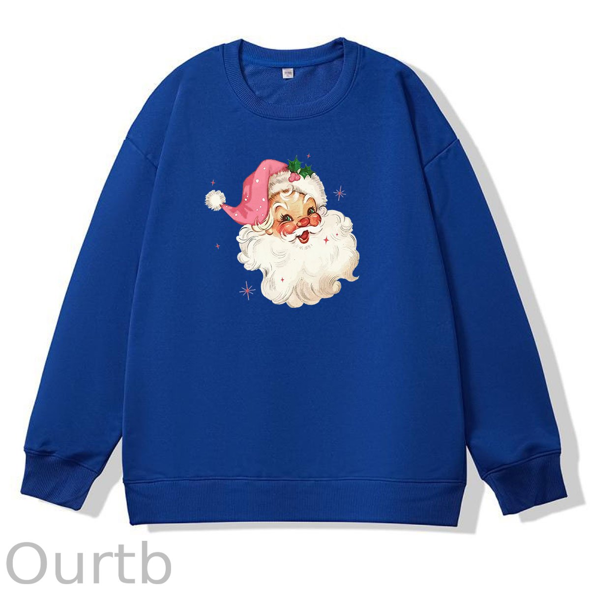Santa Claus Christmas Pattern 100% 300g CottonCrew Neck Sweatshirt (High Quality Version)
