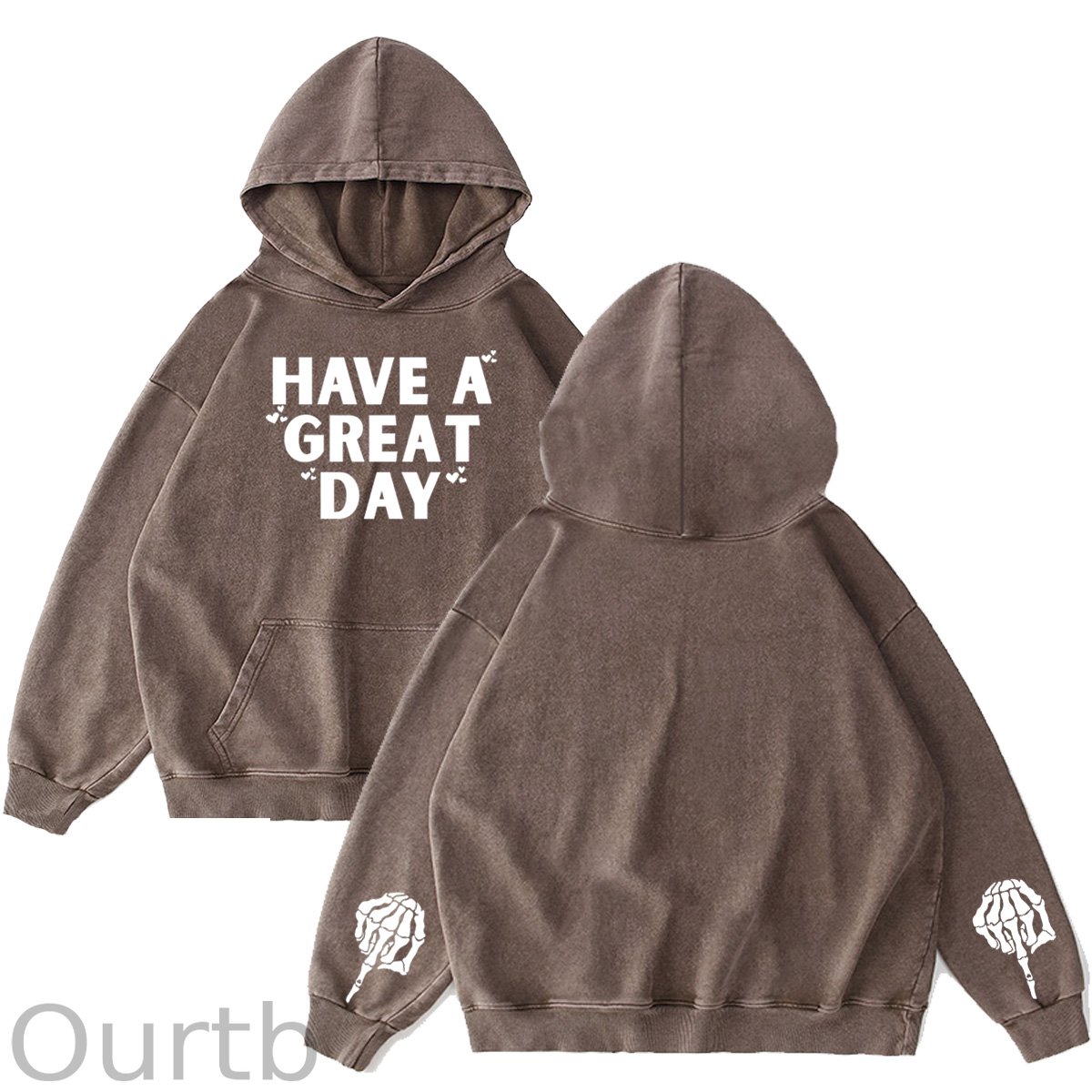 Have A Great Day Pattern Washing And Aging Process 100% 300g Cotton Classic Hoodie