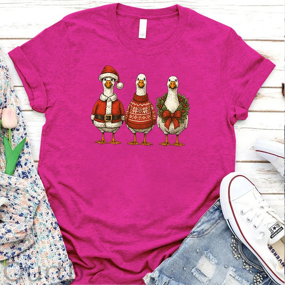 Women's Christmas Ducks Pattern Round-Neck T-Shirt