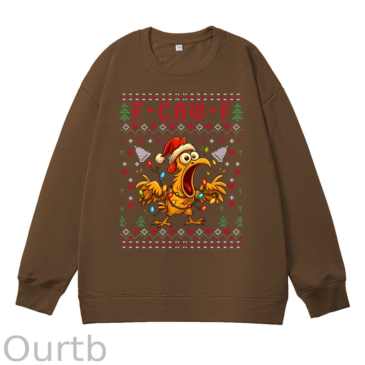 Christmas F-Caw-F Chicken Pattern 100% 300g CottonCrew Neck Sweatshirt