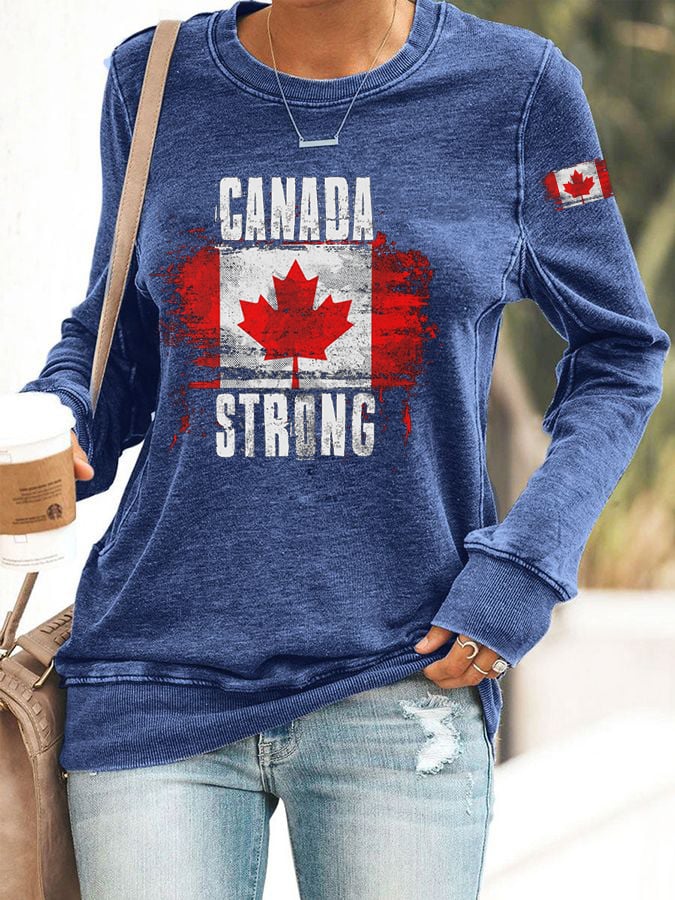 Women's Canada Strong Maple Leaf Flag Print Sweatshirt