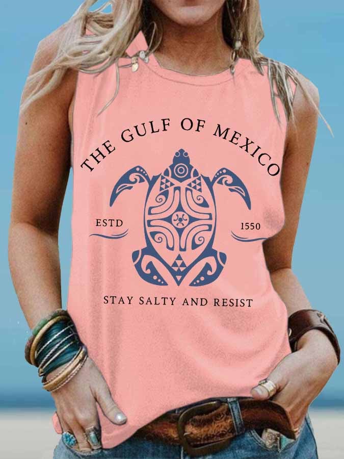 Women's Gulf Of Mexico Print Round Neck Tank Top