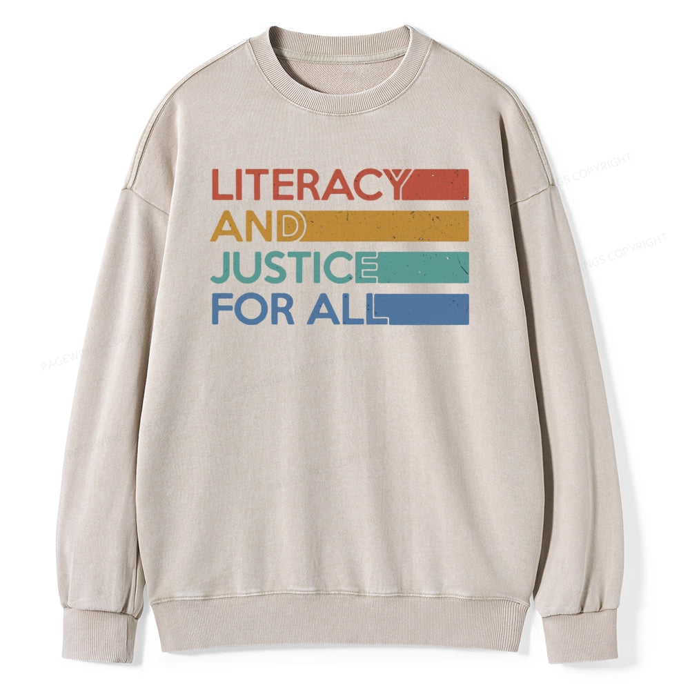 Pagewing Literacy and Justice For All Unisex Washed Sweatshirt