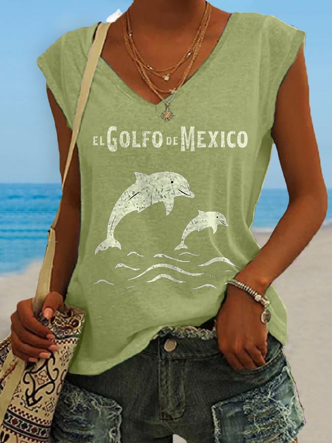 Women's El Golfo De Mexico Dolphin Print Tank Top