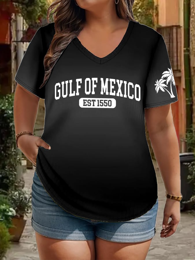 Women's Plus Size Gulf Of Mexico Print V-Neck T-Shirt