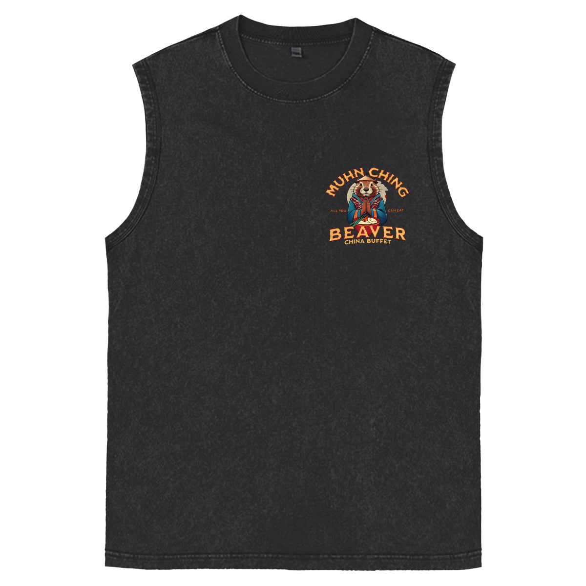 Muhn Ching All You Can Eat Beaver China Buffet Art Print Cotton Sleeveless Tank Tops